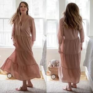 Jenni Kayne James Linen Tiered Maxi Dress Size XL Dusk Dusty Pink #2M454